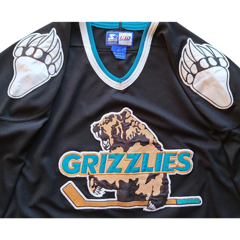 Utah Grizzlies 90s STARTER jersey black teal XL Salt Lake IHL hockey vintage